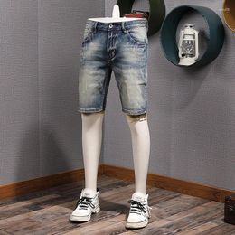 Heren shorts Hoge kwaliteit Summer Old Scratch Waste Vintage American Casual Denim for Men Slim Fit rechte halve jeans y2k jeugd mannetje