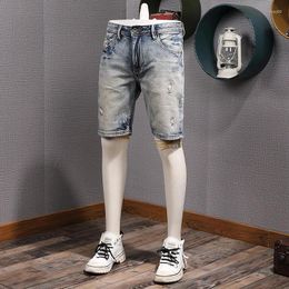 Heren shorts Hoge kwaliteit Summer Patch Scratch Waste Vintage Casual Stretch Denim voor mannen Slim passend rechte halve jeans Y2K Jeugdman