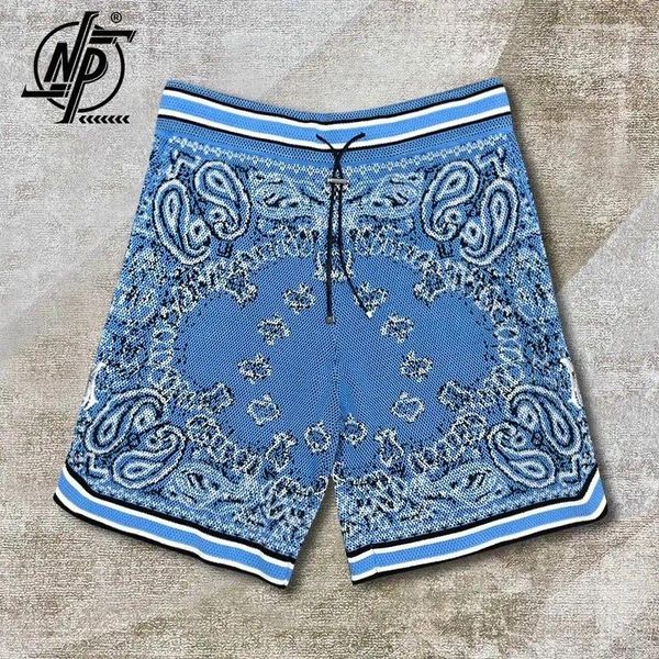 Shorts pour hommes de haute qualité Vintage imprimé Paisley hommes cachemire tricoté shorts brodés pantalon de survêtement tenues de club social bleu