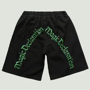 Shorts pour hommes High Street Baggy Casual Hip Hop Harajuku Lettre de broderie Taille élastique Pantalon de survêtement Homme Été Lâche Noir