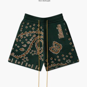 Shorts pour hommes High Street Fashion Brand RHUDE Summer New Cashew Flower Drawstring Women's Loose Casual Woolen Short