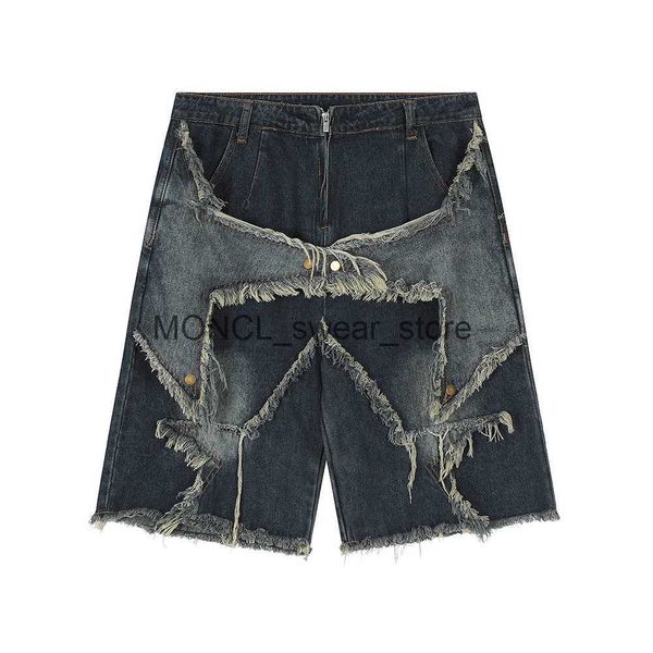 Pantalones cortos para hombres High Street Washed Vintage Patchwork Jeans Shorts para hombres Rectos Y2K Pierna ancha Baggy Casual Summer Denim Hasta la rodilla PantsH24131