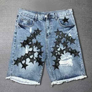 Pantalones cortos para hombres Hip Hop Jeans Star Pattern Patch Street Mens Motorcycle Jeans Shorts Pantalon Homme 2023 Moda Mens Jeans Punk Jeans Shorts J240219