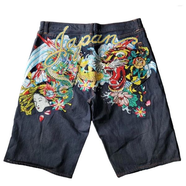 Pantalones cortos para hombres Hip Hop Punk Gráfico de gran tamaño Y2K Pierna ancha suelta Jean 2024 Harajuku Moda Gimnasio Personalidad Streetwear