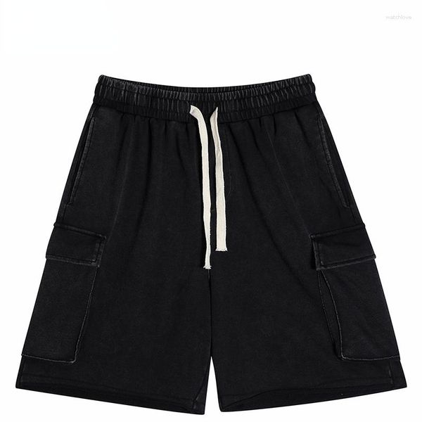 Pantalones cortos para hombre, ropa informal estilo Hip Hop con bolsillos cargo, pantalones de chándal negros lavados 2023 para hombre, pantalones de chándal de algodón Harajuku, pantalones de chándal