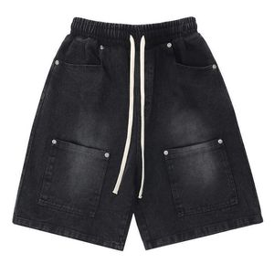 Shorts pour hommes Hip Hop été noir Denim Shorts Harakuju Vintage couleur unie Jeans Shorts pour homme taille élastique J230510