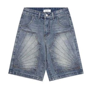 Heren shorts Hip Hop Wash Patch Denim Fashion Blue Vintage Jeans Mens HI Street Q240520