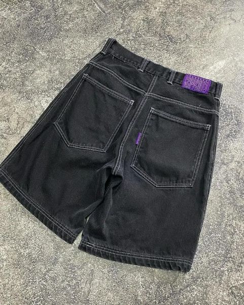 Pantalones cortos masculinos hip hop y2k skateboard pantalones de cintura alta jeans sueltos simples para hombres y mujeres retro negros anchos anchos casuales