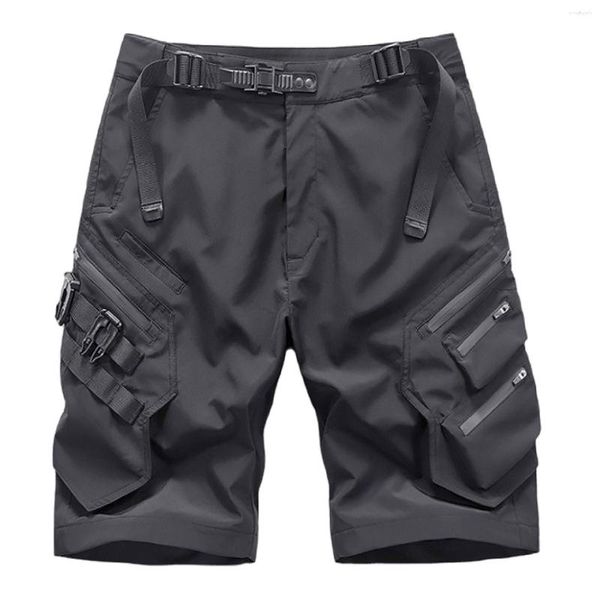 Pantanos cortos para hombres Hiphop punk jogger motocicleta novedosa carga negra para hombre con cintura con correa de hebilla