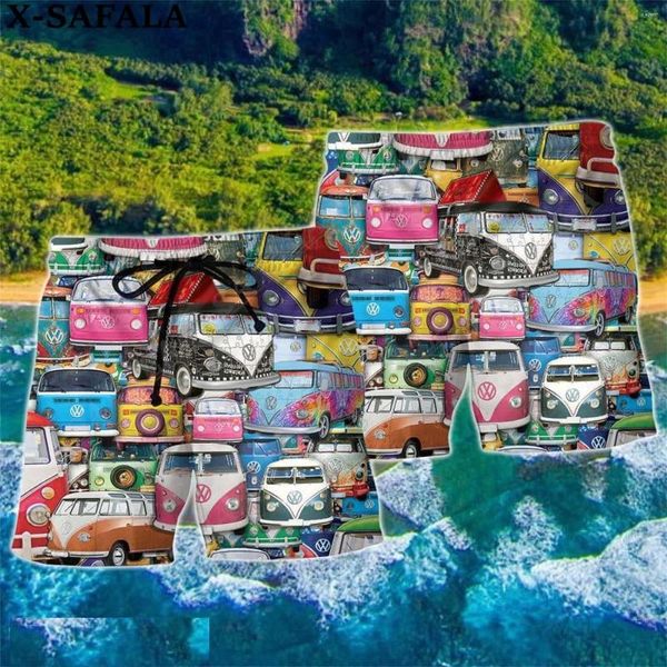 Shorts pour hommes Hippie Funny Bus Cars Art coloré 3D imprimé natation été plage vacances hawaïenne demi-pantalon