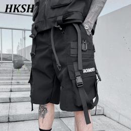 Short masculin hksh été techwear sombre tactique punk lâche pantalon du genou droit tendance décontractée high street capris hk0667