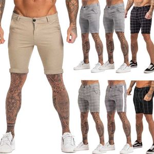 Heren Shorts Homme Zomer Elastische Taille Plaid Korte Skinny Fit Modemerk Fitness Shorts voor Mannen Casual Stretchy Chinos 211108