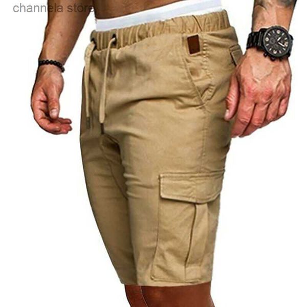 Shorts pour hommes Chaud hommes été Shorts décontracté és couleur unie poche Gym Sport course entraînement Cargo Jogger pantalon noir bleu marine kaki T240223