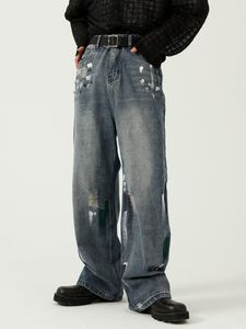 Herenshorts HOUZHOU Oversized Distressed Jeans Broek Heren gescheurde jeans Y2K Blauwe spijkerbroek Heren Punk Japanse Street Fashion Hip Hop 230714