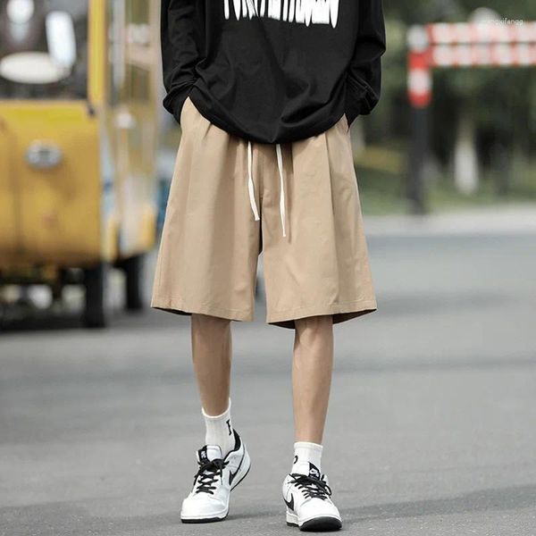 Pantalones cortos para hombres Seda de hielo para verano High Street CEC Marca de moda Moda suelta Ajuste Color Sólido Casual Outwear Pierna ancha