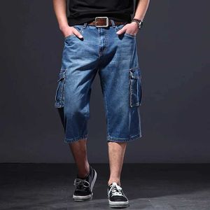 Heren shorts iDopy Mens Denim Cargo Shorts Plus size Motorcycle Rider Multi Pocket Direct Wash Jeansl2405
