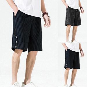 Pantalones cortos para hombre en Stock, pantalones cortos informales de verano para hombre con cintura media y cordón a rayas, estampado a cuadros, pista de entrenamiento con bolsillos, pantalones cortos de estilo diario