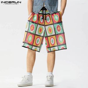 Heren shorts Incerun 2024 American Style Lattice Flower Mesh Gedrukt Casual Streetwear Personaliseerde S-5XL