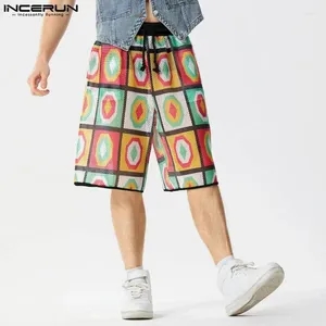 Men's Shorts Incerun 2024 American Lattice Flower Mesh Seisure Streetwear Personalidad S-5XL