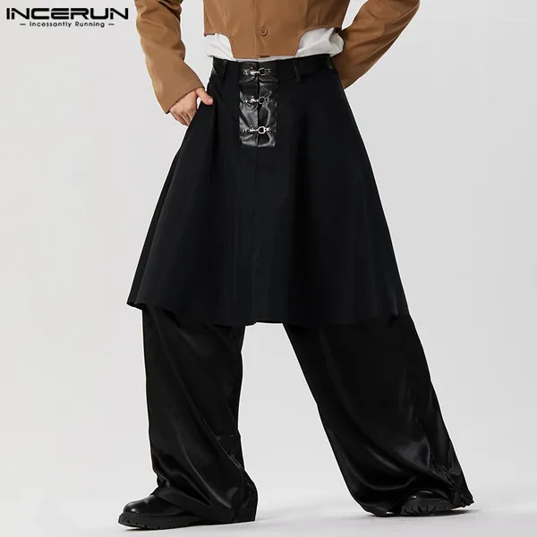 Short masculin Incerun 2024 Sexy plissée patchwork Pu en cuir tissu mi-jupes pantalon décontracté streetwear solide s-5xl
