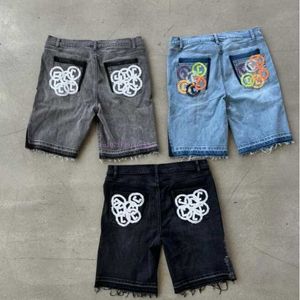 Heren shorts ins tide denim shorts mannen en vrouwen Amerikaanse high street letters geborduurde denim shorts y2k paar casual vijf minuten broek j240522