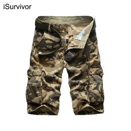 Mannen Shorts iSurvivor 2022 Mannen Camouflage Cargo Shorts Broek Broek Joggingbroek Mannen Casual Mode Slim Fit Knie Lengt Katoen zomer Shorts L230719