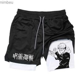 Herenshorts Itadori Yuji 2 in 1 compressieshorts voor heren Anime Jujutsu Kaisen prestatieshorts Basketbalsport Gymshorts met zakkenL240111