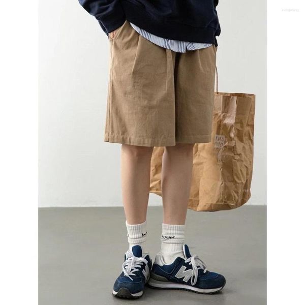 Short japonais ample pour hommes, tendance d'été, Style hongkongais, beau pantalon décontracté de couleur unie, Tube droit, Cityboy Capris