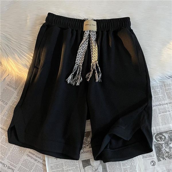 Short japonais pour hommes, couleur unie, corde tissée, sport pour garçons, ample, décontracté, Tube droit, sensation de chute, pantalon Harlan à jambes larges, 5/4