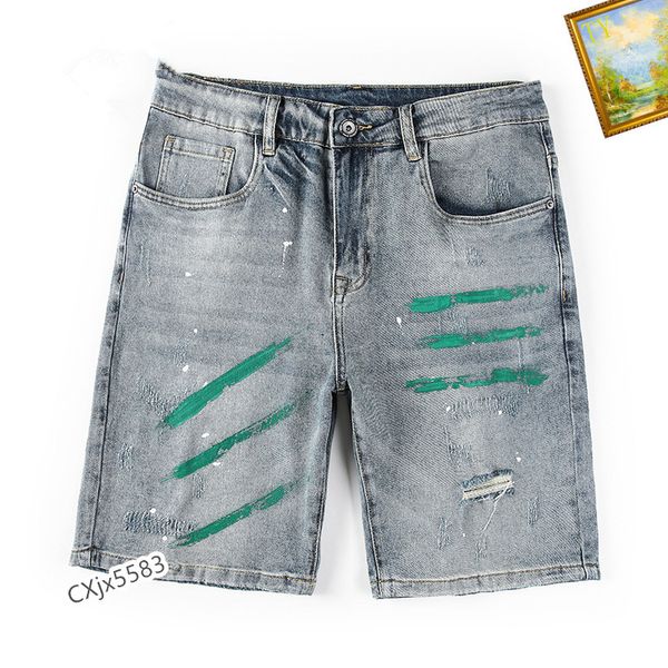 Pantalones cortos para hombres Jean Denim Causual Fashional Patín corto apenado Tabla de skate Jogger Tobillo Ripped Wave 28-38