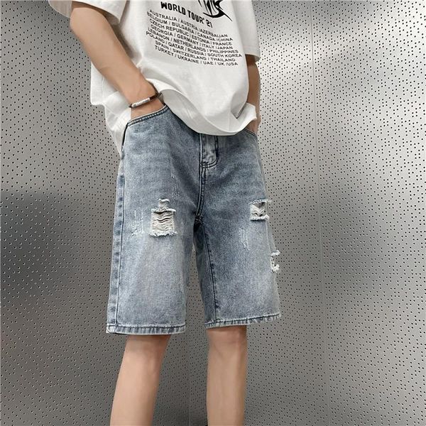 Shorts pour hommes Jeans Thin Distressed Denim Summer American Retro Loose Streetwear Pants