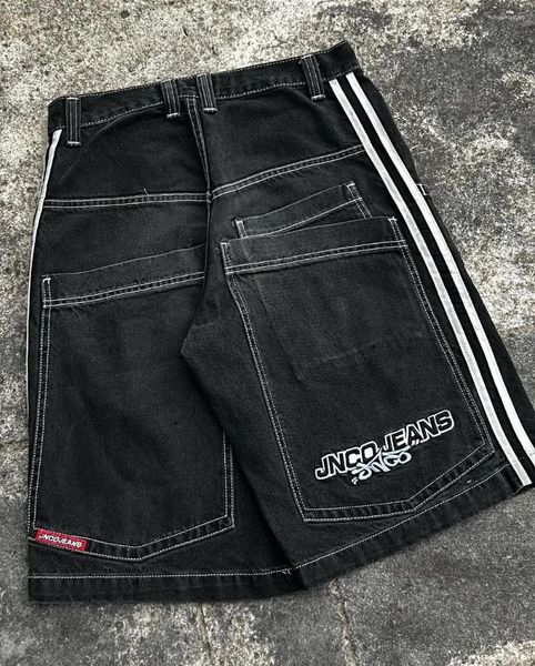 Shorts pour hommes JNCO Denim Streetwear Hip Hop Lâche Fitness Hommes Femmes 2023 Harajuku Gothic Mens Pocket Basketball