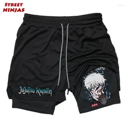 Pantalones cortos para hombres Jujutsu Kaisen Satoru Gojo Gráfico 2 en 1 Compresión para hombres Anime Gimnasio Entrenamiento Entrenamiento Rendimiento atlético