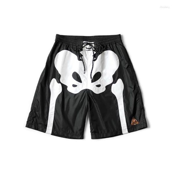 Pantalones cortos para hombre KAPITAL Estilo japonés Sueltos y cómodos Ocio Hueso Tela de malla de nylon Ventilar Cintura elástica Pantalones de cinco centavos