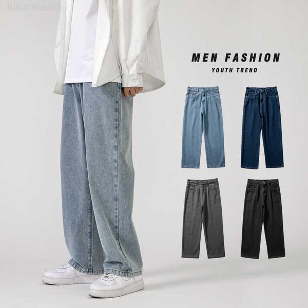 Pantalones cortos para hombre Pantalones vaqueros holgados de moda coreana para hombre Pantalones vaqueros de pierna ancha de pierna recta de color sólido que combinan con todo para hombre Azul claro Gris Negro