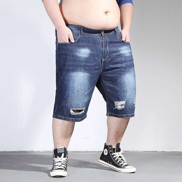 Shorts pour hommes grandes tailles été mâle bermuda jeans déchirés grandes culottes déstressées denim déchiré court hommes plus taille 210714