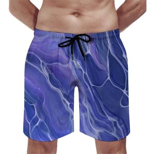 Herenshorts Lavendelblauw Marmer Gym Fantasie Violet Abstractie Casual Strand Korte Broek Heren Print Hardlopen Comfortabele zwembroek