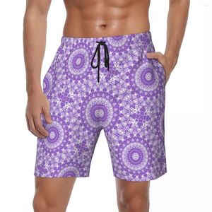Heren shorts lavendel Mandala Board zomer paarse en witte print groenblauw bloemen y2k retro strand korte broek mannen sport zwembroek