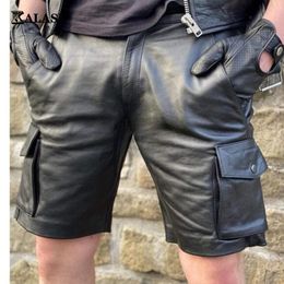 Short Cargo en cuir extensible pour hommes, poches en PU, à la mode, 230802