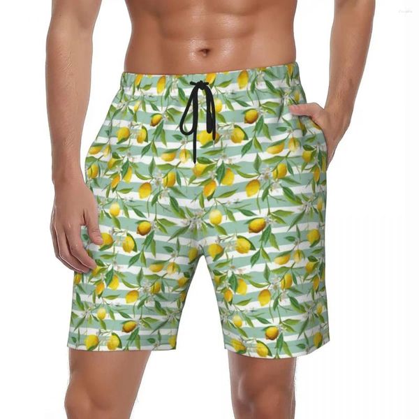 Short masculin citron flore gymnase d'été à rayures à rayures Sports Pantalon court pantalon masculin sèche hawaïe graphique surdimension