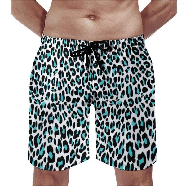 Short de plage imprimé léopard pour homme, bleu et noir, pantalon court de plage amusant, personnalisé, surf, maillot de bain à séchage rapide, idée cadeau