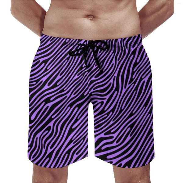 Pantanos cortos para hombres lila cebra strip board estampado animal cómodo leisure gran tamaño troncos de natación hombres