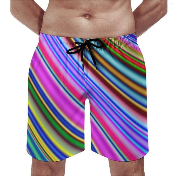 Pantalones Cortos para Hombres Tablero De Línea Verano Rayas Multicolores Correr Surf Playa Pantalones Cortos Hombres Secado Rápido Casual Bañadores De Gran Tamaño