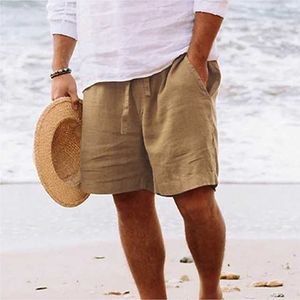 Homme Short Lin Eté Cordon Taille élastique Jambe Droite Plaine Confort Respirable Court Quotidien Plage Lin Mélange de Coton Mode Chic Moderne Micro-élastique