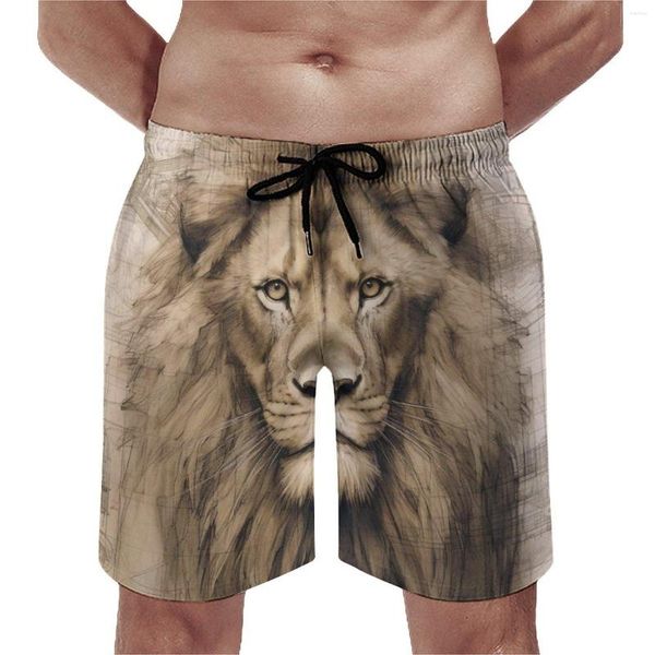 Short pour hommes Lion Gym crayon dessin schémas décontracté plage pantalon court imprimer sport séchage rapide maillot de bain cadeau d'anniversaire