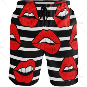 Heren shorts lippen afdrukken mode grappige stijl strand zwembroek snel droog casual polyester met zijkantvakken