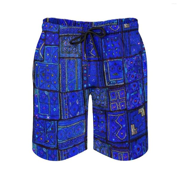 Short pour hommes, joli motif marocain traditionnel bleu calme.Short de sport pour la plage, le surf, la natation, Boxer