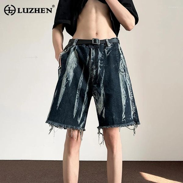 Shorts masculins Luzhen élégant original usé rugueux rugueux pantalon court denim 2024 Jeans de personnalité de rue à la mode LZ2802