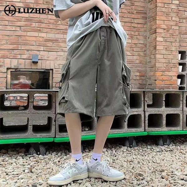 Shorts masculins Luzhen d'été élégant conception multi-poches de conception de cargaison droite courte couleurs solide rue tendance à cinq pointes lz1924