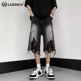 Shorts pour hommes Luzhen lavé le trou cassé épissage conception de high street denim pantalon de cinq points à la mode